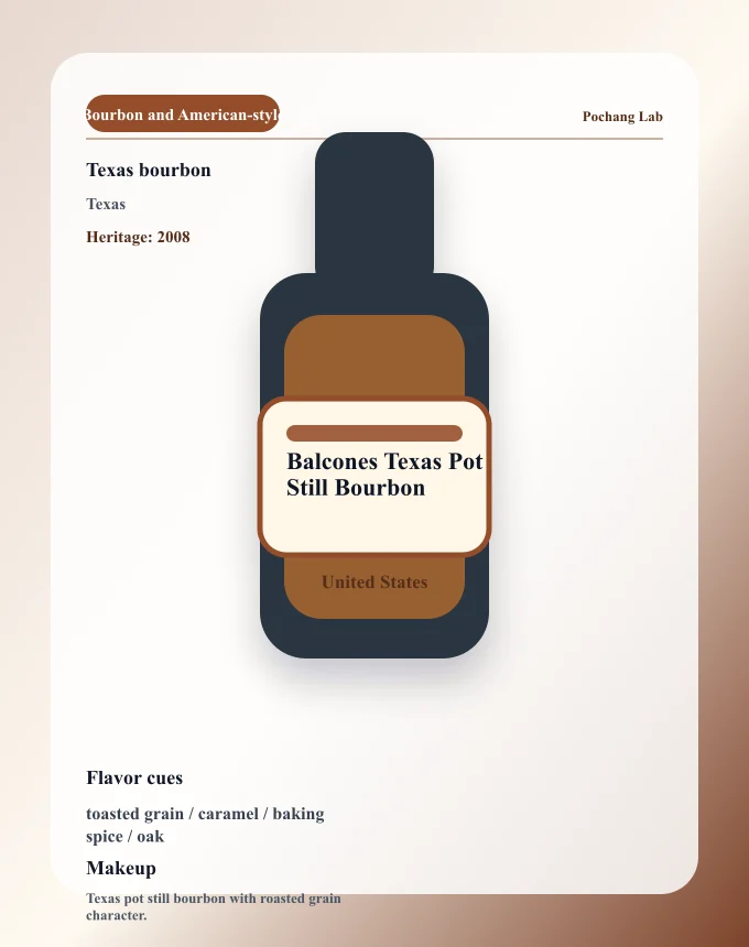 Balcones Texas Pot Still Bourbon ウイスキー銘柄カード